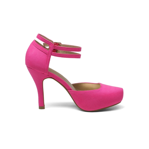 Double Ankle Strap Heel Pumps - FUCHSIA SUEDE - 1